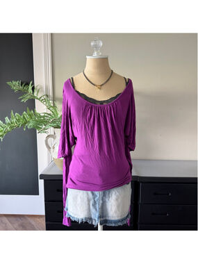 BCBG Girls Purple Wide Neck Y2K Long Sleeve Top Fitted Waist Size M